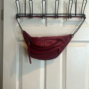 Free People Burgundy Leather Fanny Pack - never used